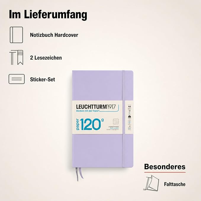 LEUCHTTURM1917 - 120G Special Edition - Medium A5 Ruled Hardcover Notebook (Lilac) - 203 Numbered Pages with 120gsm Paper - Image 7