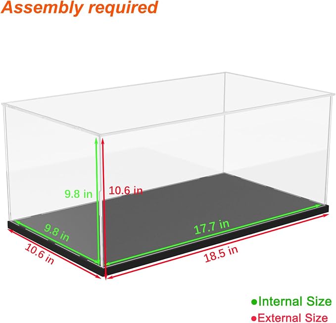 Thickened 3mm Clear Acrylic Display Case for Lego 42154 42210 Collectibles | Transparent box for 2022 Ford GT Skyline GT-R R34 42331 10367 Balrog Book Nook 43301 Slinky Dog, Black Inside 17.7x9.8x9.8in - Image 2