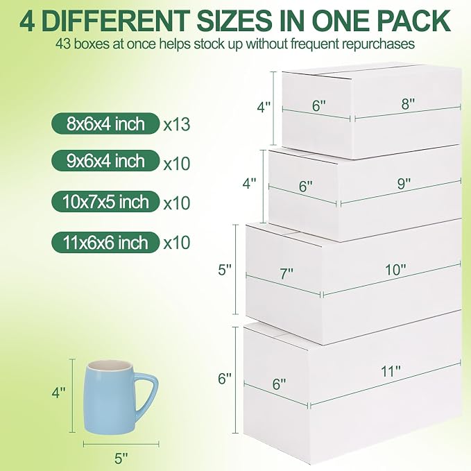 MAPVOLUT 43-Piece Assorted Sizes Small Shipping Boxes - White Corrugated Mailing Boxes for Small Business, Packaging, and Gift Shipping - Includes 4 Sizes (8x6x4, 9x6x4, 10x7x5, 11x6x6) - Image 4