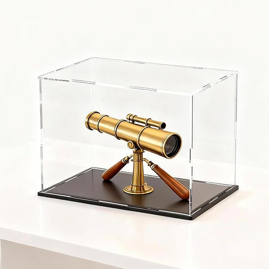 Acrylic Box with Matt Black Base, Simple Self-Assembly Clear Acrylic Display Case, 14.5x11x11 inch Showcase with Lid for Collectibles & DIY Dollhouse