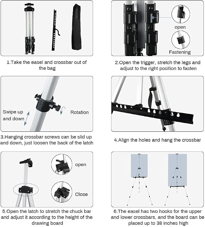 RRFTOK Easel Stand for Painting and Sign, Adjustable 17-66 Inch | Portable aluminum tripod art easel for display stand, poster stand, canvas holder, adults, floor use and carry bag - Image 9