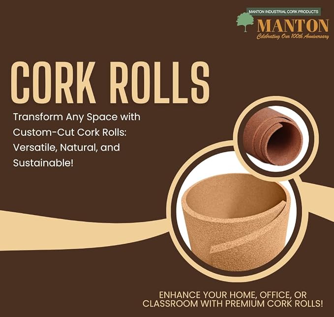 Manton Cork Premium Cork Sheet - 4' x 25' x 3/8", 100% Natural Facing Grade Material for Bulletin Boards, Decorative Photo and Message Push Pin Displays - Perfect for Home, School, and Office - Image 3