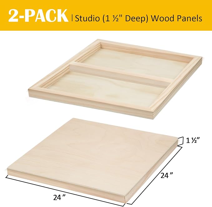 2 Pack 24x24'' Unfinished Gallery Birch Wood Canvas Panels ﻿ | 1 1/2’’ Deep Cradle Boards for Painting, Acrylic Pouring, Art, Burning, Crafts, Epoxy Resin, Laser Engraving Cutting - Image 2