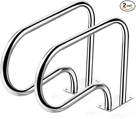 Goplus Pool Handrail, 2PCS Stainless Steel Swimming Pool Railings for Inground Pools w/Base Plate, Easy Mount Safety Hand Rail(2 Packs-32''x23'' (LxH))