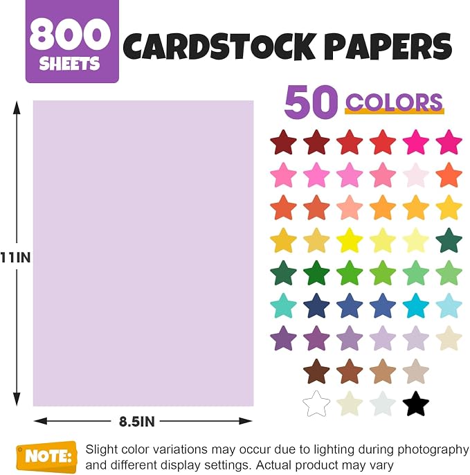 TUXIYA 800 Sheets 8.5" X 11" Colored Cardstock, 50 Colors Card Stock | 50 Assorted Colors Construction Paper Printer Paper for Printing, Card Making, DIY Crafts, School Supplies,Party 180GSM/65LB - Image 2