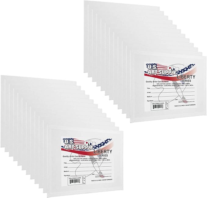 U.S. Art Supply 9 X 12 Inch Art Canvas Board Panels 24 Pack - 8 Ounce Heavyweight Cotton Acid Free Canvases for Painting Acrylics and Watercolor (1 Case of 24 Single Canvas Painting Panels) by USArtSupply