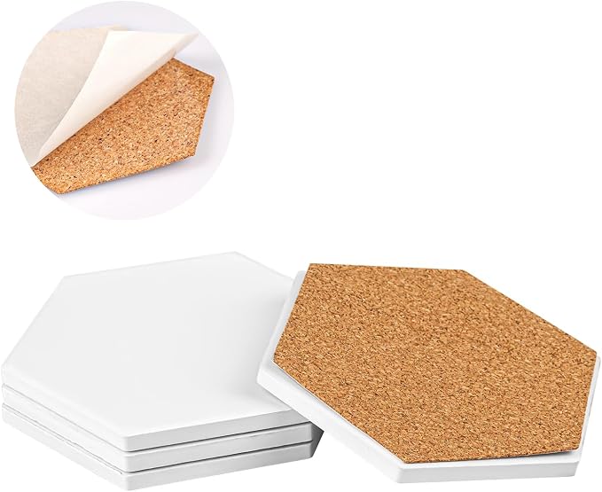 50 Pack 4 inch Hexagon Sublimation Ceramic Tiles for Crafts, Sublimation Ceramic Coasters Tiles with Cork Backing Pad, Perfect for DIY Crafts and Sublimation Projects(Glazed) - Image 3