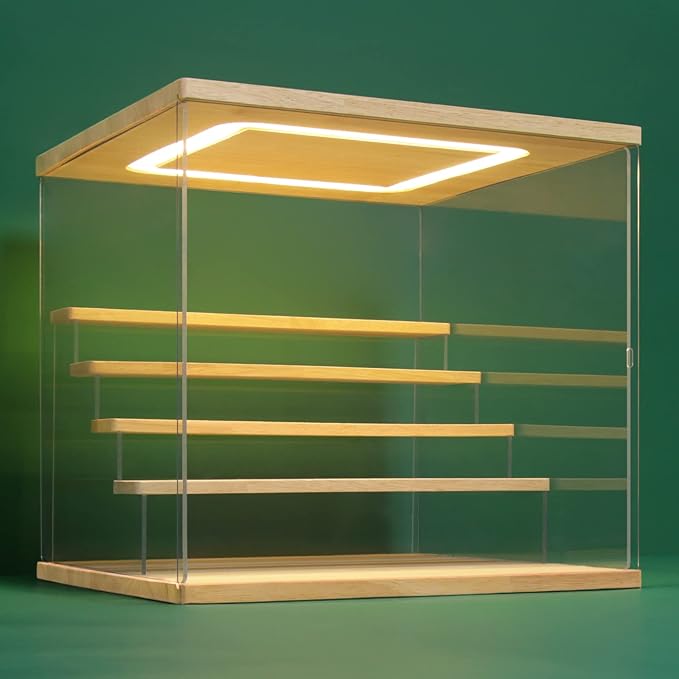 NONEMEY Acrylic Display Case with Light, Upgraded 3 Color Light & Adjustable Brightness Showcase , 5 Tier Dustproof Clear Toy Organizer Box for Action Figures, Collectibles,12.4x12.2x12 in by NONEMEY