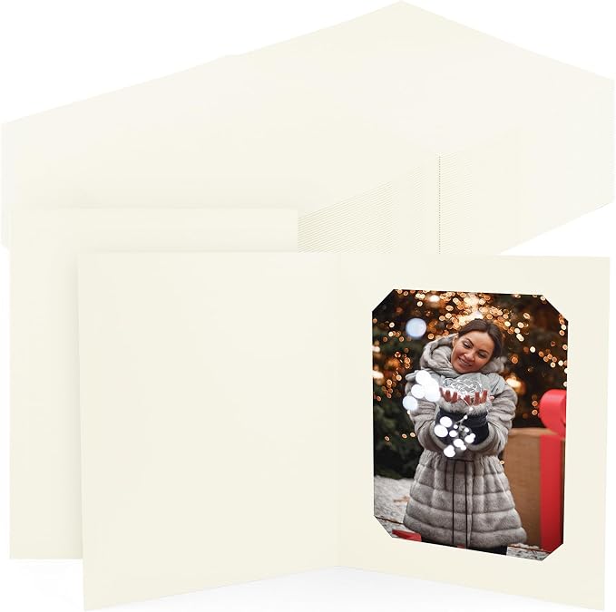 Golden State Art, Paper Photo Folders, for 6x8/8x10 Picture, 50 Pack, Ivory | Cardboard Picture Frame, Paper Frame Cards, Greetings/Invitation Special Events: Graduation, Christmas, Wedding by GoldenStateArt
