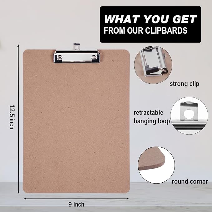 Clipboards Bulk, Woswel Hardboard Office Clipboards 48 Pack,9 X 12.5 Inch Recycled Wood Clip Boards,Low Profile Clip Boards for Home School & Office Supplies - Image 2