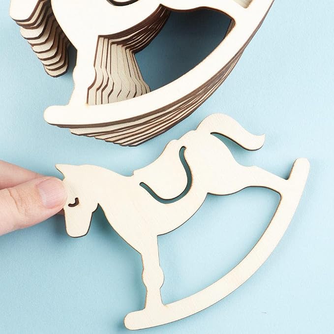 Group of 24 Unfinished Wooden Rocking Horse Cutouts for Christmas Ornaments, Shower Decorations or Gender Reveals - Image 2