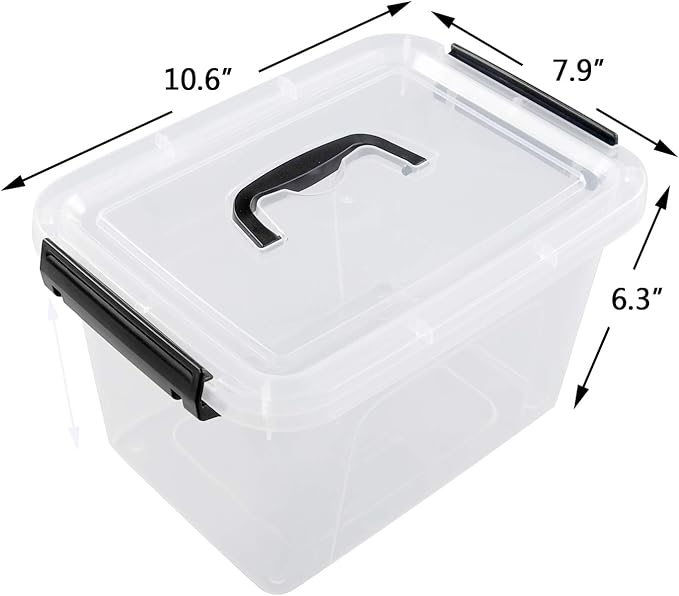 6 Packs 6 Qt Clear Plastic latching Storage Box with Lid and Handle | Secure Stackable Organizer Containers for Stationery, Snacks, Tools - Image 2
