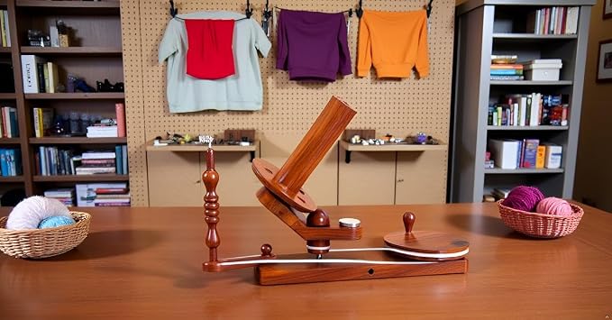Rosewood Yarn Ball Winder, Wooden Hand Operated Yarn Winder for Knitting & Crocheting, Tabletop Wool String Winding Machine with Guide Arm, Swift Yarn Roller for Skeins, Hand Crank Fiber Tool - Image 7