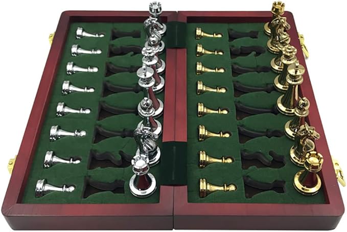 no branded Metal Glossy Golden and Silver Chess Pieces Solid Wooden Folding Chess Board High Grade Professional Chess Games Set