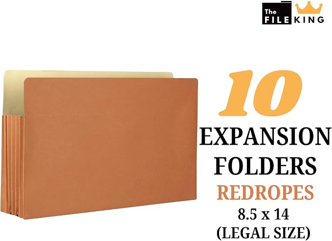 The File King Expanding Accordion File Folder – Legal Size | 5.25” Expansion, 10 Pack | Red Rope Expanding Pocket | Straight Cut Tab | Law, Accounting & Business Filing Organizer | Made in USA - Image 2