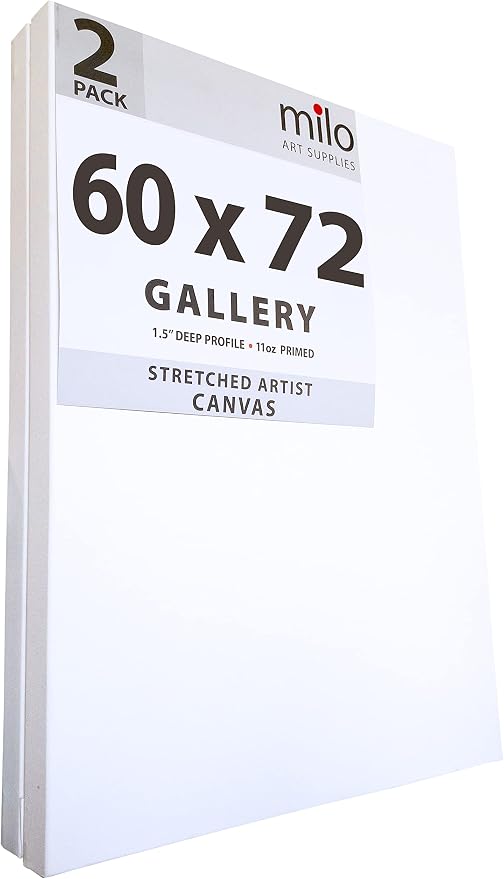 milo Stretched Artist Canvas, 60x72 inch, 2 Pack, 1.5” inch Profile | 15 oz Primed Large Canvases, Thick Gallery Wrapped Deep Edge Frame, Blank White Ready-to-Paint Art Supplies for Acrylic, Oil by milo