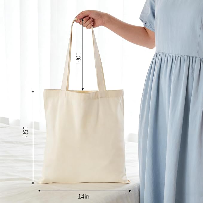 Lzerking 24 Pack Canvas Tote Bags Bulk (14x15 Inches, Natural Color) | Perfect for DIY projects (painting, sublimation, HTV, screen printing), 10oz fabric, reusable bags, machine washable - Image 6