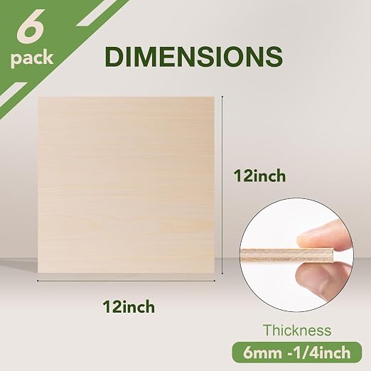Rowood 6 Pack Maple Plywood 1/4,12x12x1/4inch,6mm Wood Sheets Thin Unfinished Maple Plywood for Laser Cutting and Engraving,DIY Adult Craft Project Kits for Ornaments, Models Drawing,Wood Burning - Image 2