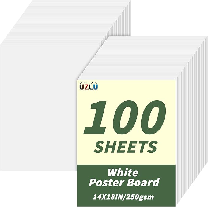 100 Pcs 14 x 18 In Poster Board White Poster Board Paper Bulk 250 GSM Thickness Vision Boards Smart PosterBoard for Drawing School Arts Craft Projects Presentations Scrapbooking Blank Graphic Display by UZLUbuywithconfidence