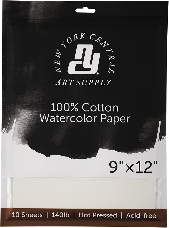 New York Central Watercolor Paper - 9x12-5 Packs of 10-50 Total Sheets, 140 lb. Hot Press - 100% Cotton, Acid-Free, Archival Quality, Bright White Watercolor Paper Pad for Wet & Dry Media by NewYorkCentral