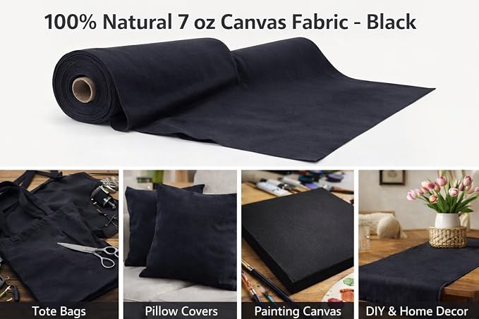 Sedona Designz 60" Wide Cotton Duck Canvas Fabric - 7oz Durable 100% Cotton (Black, 1 Yard) - Image 4