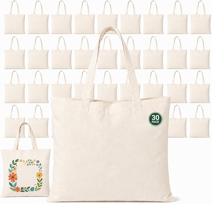 30Pcs Blank Tote Bags, Blank Canvas Tote Bags for Do It Yourself Enthusiast | Suitable for Do It Yourself Enthusiast Personalized Craft, Do It Yourself Gifts for Family, or Friends by Unknown