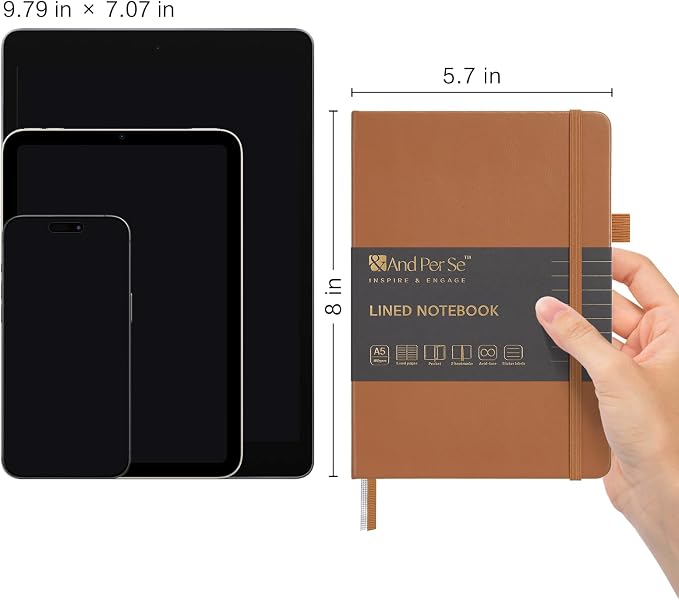 &And Per Se Lined Journal Notebook, 160 Pages, A5 5.7 x 8 inches College Ruled Thick Paper Notebook Journals for Writing, Hardcover Notebooks for Women Men Office School (1 Pack, Light Brown) - Image 3