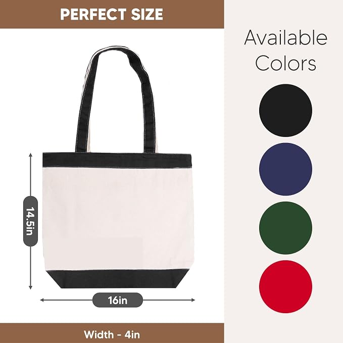 Canvas Tote Bag with Handles for Woman, Reusable Cloth Bag for Groceries and Shopping In Bulk - Blank Cotton Tote Bag, Suitable for DIY Projects HEAVY DUTY, 16"X14.5" With 4” Gusset, Black 8 Pack - Image 3