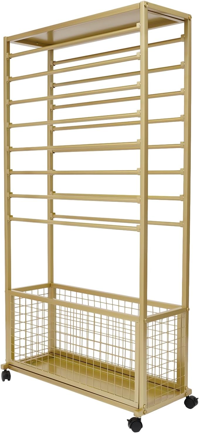 Ribbon Holder Organizer Rack, 16-Layer Ribbon Holder with Wheels | Double-Sided 16-Layer Ribbon Holder with Wheels, Wrapping Paper Ribbon Display Rack Storage Shelf for Craft Room - Image 6