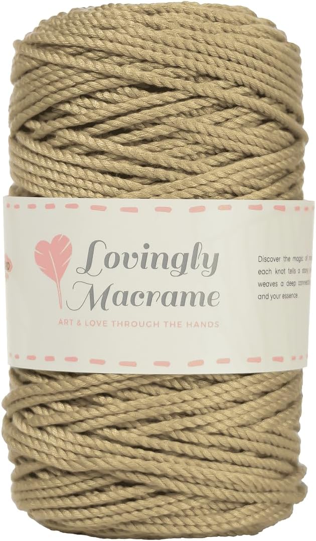 Polyester Macrame Cord - Durable 3mm Polyester Cord for Crocheting Bags, Macrame Yarn for Crafts, Dreamcatchers, Handmade Indoor & Outdoor Boho Decor - 446ft (136yds) - Cappuccino by LovinglyMacrame