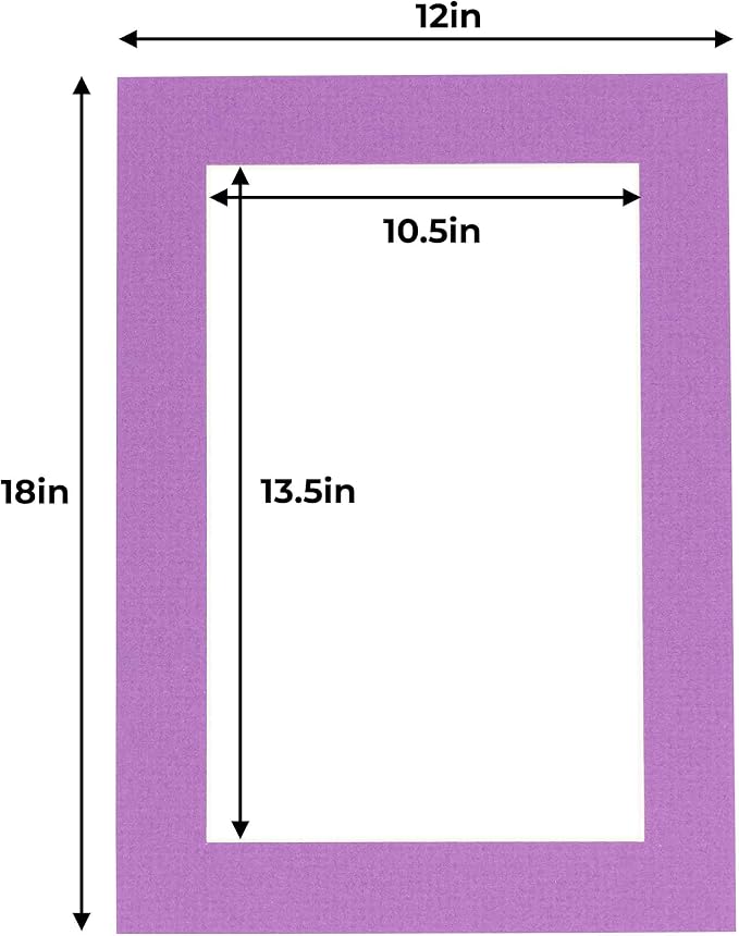 11x14 Mat for 12x18 Frame - Precut Mat Board Acid-Free Show Kit with Backing Board, and Clear Bags Dark Purple 11x14 Photo Matte For a 12x18 Picture Frame Matboard for Framing, Pack of 100 Mats - Image 3