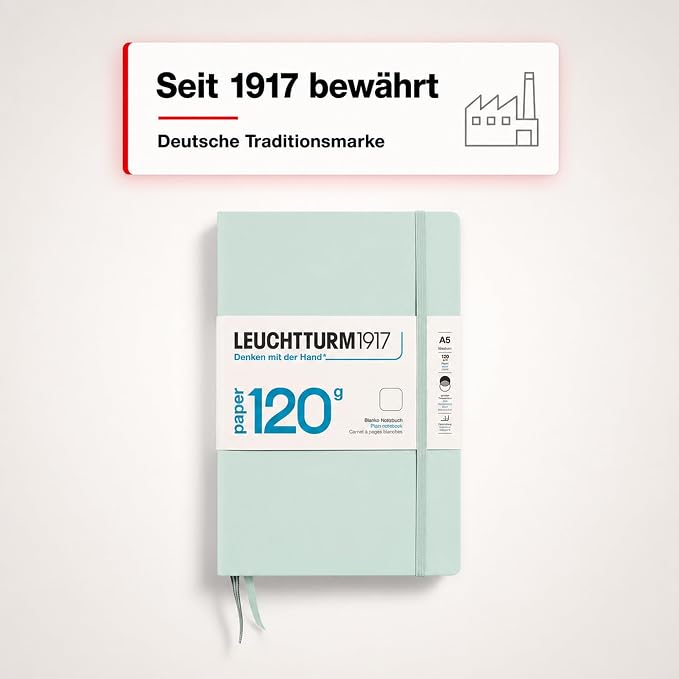 LEUCHTTURM1917-120G Special Edition - Medium A5 Plain Hardcover Notebook (Mint) - 203 Numbered Pages with 120gsm Paper - Image 8