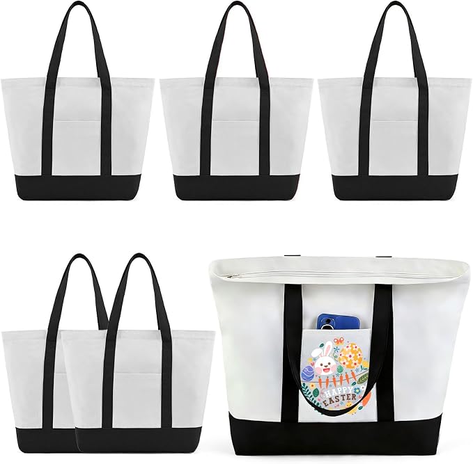 Mini Canvas Tote Bag with Pockets, 12oz Small Tote Bag with Zipper | Reusable grocery shopping bags small canvas tote bags with customized color for DIY, advertising, Christmas decorating craft by TAOZIM