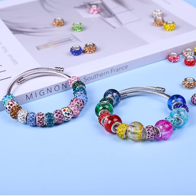 Aipridy European Large Hole Beads, Colorful Glass Charm Beads Set, Assorted Patterns and Designs Rhinestone Craft Beads for DIY Bracelet Jewelry Making (216, Mixed Pack by Color) - Image 4