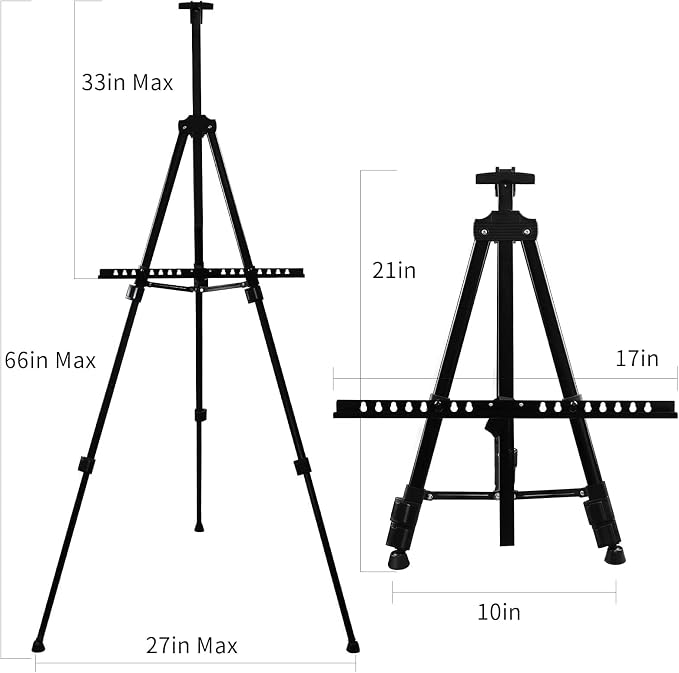 RRFTOK 21-66 Inch Adjustable Art Easel Stand for Painting and Sign, Black | Metal tripod easel with reinforced triangle for poster tripod, sign stand, floor and whiteboard display - Image 3