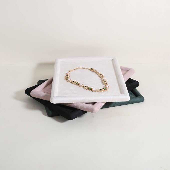 Gemehou velvet Jewerly display tray, Top Microfiber Jewelry storage organizer plate, Empty Jewelry showcase tray for Necklace Bracelet Ring Earring Watch (Cream-Medium, 11.8 x 8.7 in) - Image 3