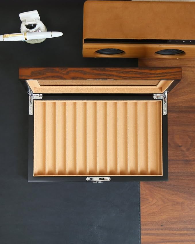 12-Slot Fountain Pen Collector Case – Lockable Wooden Organizer with Glass Display Top, Premium Storage Box for Writing Instruments and Gift for Men - Image 4