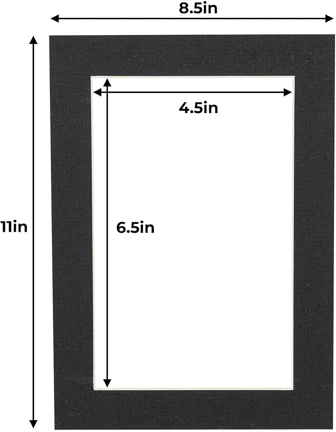 5x7 Mat for 8.5x11 Frame - Precut Mat Board Acid-Free Show Kit with Backing Board, and Clear Bags Textured Black 5x7 Photo Matte For a 8.5x11 Picture Frame Matboard for Framing, Pack of 100 Mats - Image 3