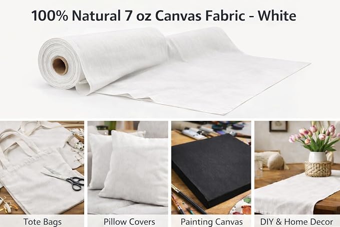 Sedona Designz 60" Wide Cotton Duck Canvas Fabric - 7oz Durable 100% Cotton (White, 2 Yards) - Image 4