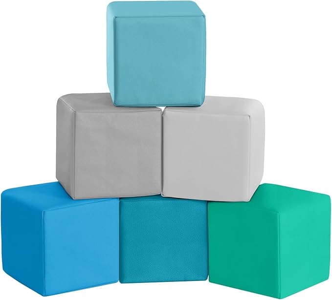 Foam Building Toys for Toddlers: 6-Pieces Waterproof PU Leather Soft Foam Blocks - Colorful Large Stacking Blocks - Early Learning Construction Toys Play Set for Kids Indoor Birthday Gift (Modern) by JungleDove