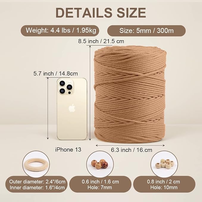 Macrame Cotton Cord 5mm x 328yds, ZUEXT Natural Handmade Brick Red Cords 4 Strands Knitted Rope String for Craft Wall Hanging Weaving Tapestry Dream Catchers Hanger DIY Gift (300m) - Image 2