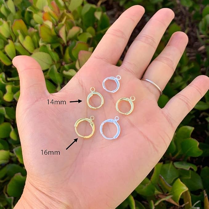 200pcs Adabele Tarnish Resistant Gold Round Huggie Earring Hooks 14mm | 18K Yellow Gold Plated Hinged Hoop Ear Wire, Open Loops to Attach Charms Gemstones Dangles Craft Earrings Jewelry Making - Image 3