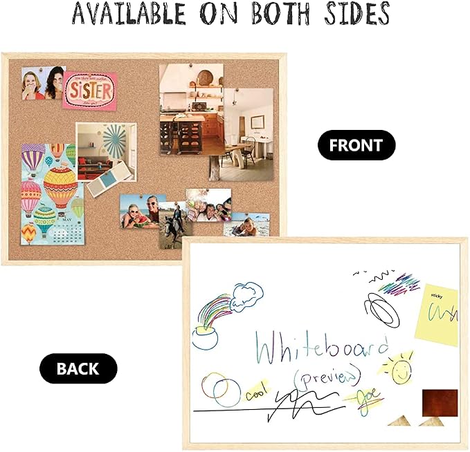 20x28 Cork Boards for Walls with Solid Wood Frame, Whiteboard and Cork Board Combo, 2-in-1 Bulletin Board for Office & Home, Decorative Hanging Pin Notice Board, 1 Pack - Image 3