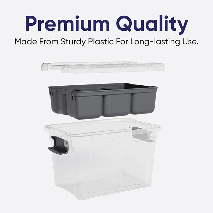 Superio Storage Container Organizing Bin with Removable Tray Deep Plastic Tools, Sewing, Crafts Box, 8.75 Qt, 3 Pack - Image 3