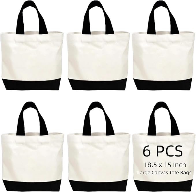 6/12/24/48 Pack Large Canvas Tote Bags Bulk with Handles 18.5 x 15 Inch-Blank Reusable DIY Birthday Party Gift for Women Men by Home