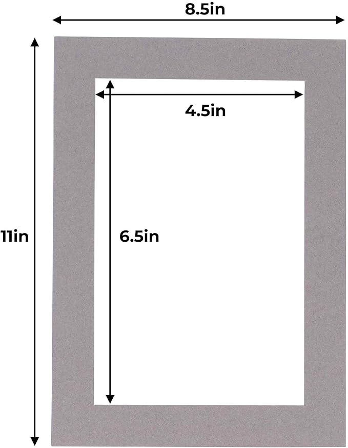 5x7 Mat for 8.5x11 Frame - Precut Mat Board Acid-Free Show Kit with Backing Board, and Clear Bags Charcoal 5x7 Photo Matte Made to Fit a 8.5x11 Picture Frame Matboard for Framing, Pack of 10 Mats - Image 4