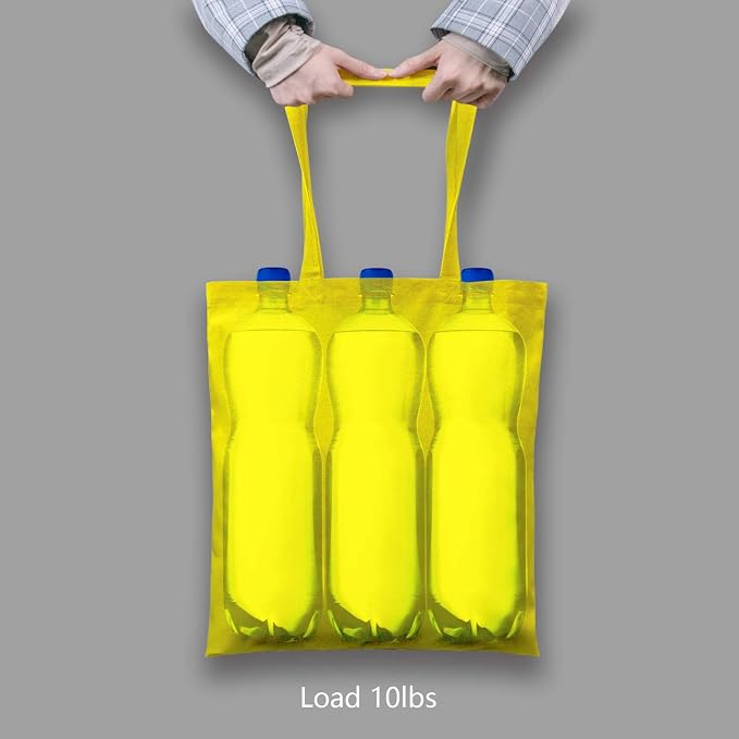 TOPDesign 12-Pack Economical 16"x15" Yellow Cotton Tote Bag, Lightweight Medium Reusable Grocery Shopping Cloth Bags, Suitable for DIY, Advertising, Promotion, Gift, Activity - Image 2