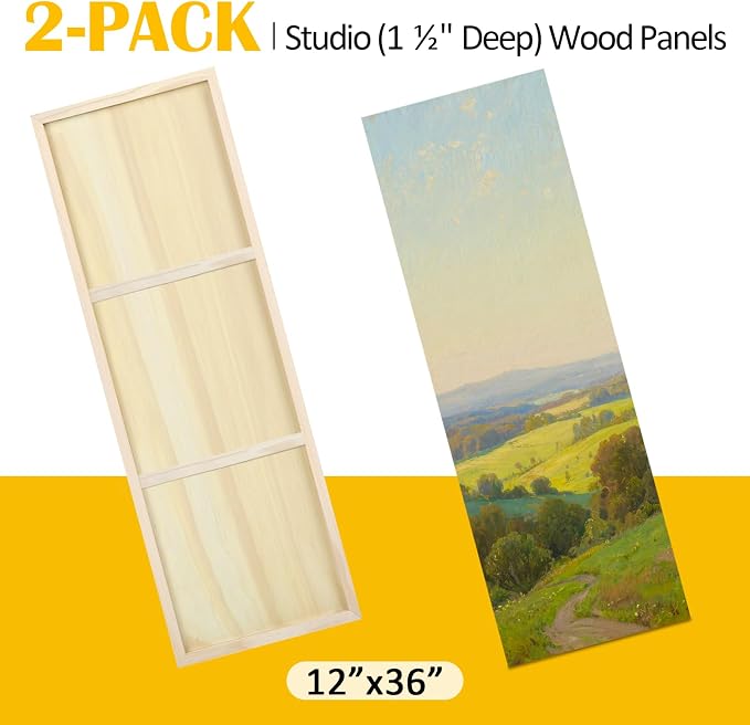 2 Pack 12x36'' Unfinished Birch Wood Panels for Painting | Gallery 1 1/2’’ Deep Wood Canvas, Cradle Boards for Acrylic Pouring, Art, Crafts, Epoxy Resin, Laser Engraving Cutting - Image 6