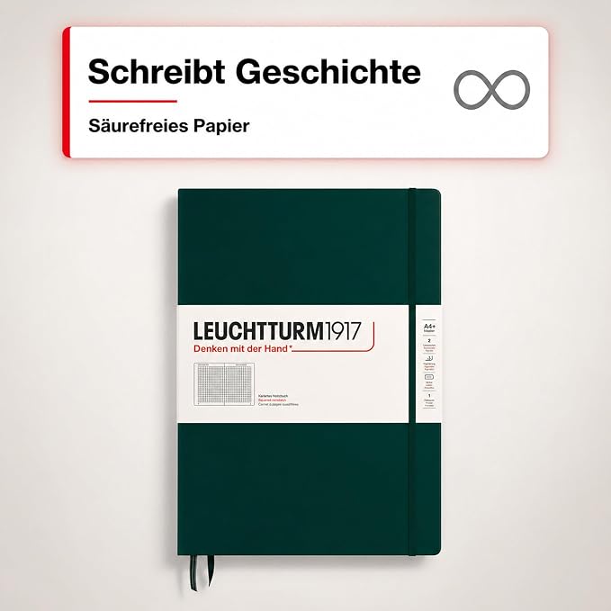 LEUCHTTURM1917 - Notebook Hardcover Master Classic A4+ - 235 Numbered Pages for Writing and Journaling (Forest Green, Squared) - Image 9