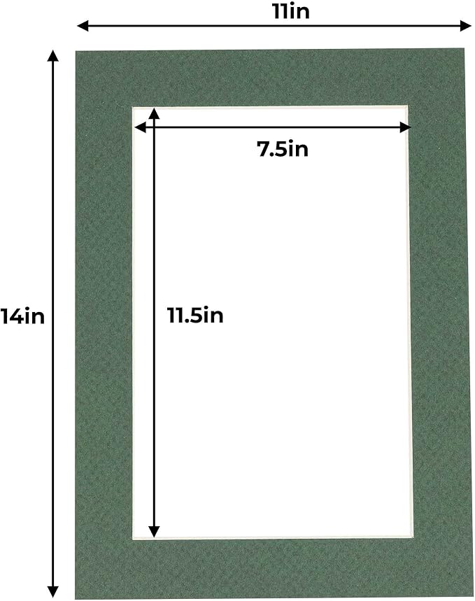 8x12 Mat for 11x14 Frame - Precut Mat Board Acid-Free Show Kit with Backing Board, and Clear Bags Hunter Green 8x12 Photo Matte Made to Fit a 11x14 Picture Frame Matboard for Framing, Pack of 1 Mat - Image 4